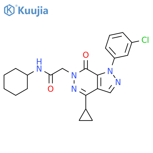 2-1-(3-chlorophenyl)-4-cyclopropyl-7-oxo-1H,6H,7H-pyrazolo3,4-dpyridazin-6-yl-N-cyclohexylacetamide structure