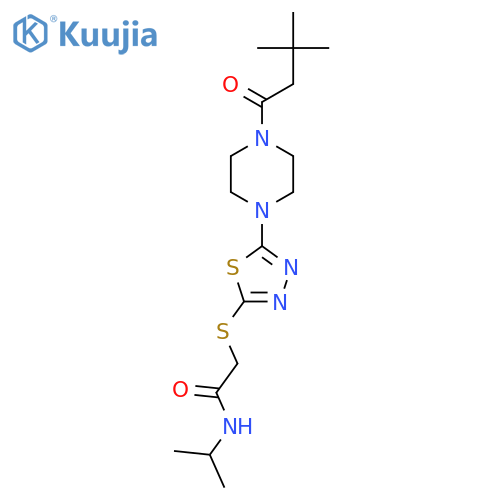 2-({5-[4-(3,3-dimethylbutanoyl)piperazin-1-yl]-1,3,4-thiadiazol-2-yl}sulfanyl)-N-(propan-2-yl)acetamide structure