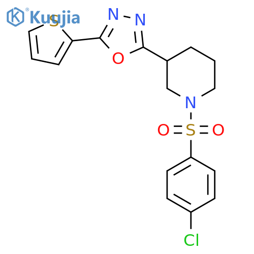 1-(4-chlorobenzenesulfonyl)-3-5-(thiophen-2-yl)-1,3,4-oxadiazol-2-ylpiperidine structure