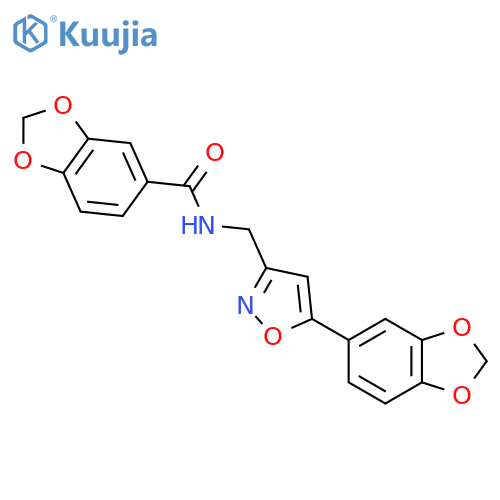 N-{5-(2H-1,3-benzodioxol-5-yl)-1,2-oxazol-3-ylmethyl}-2H-1,3-benzodioxole-5-carboxamide structure