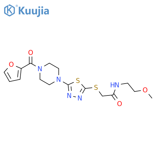 2-({5-4-(furan-2-carbonyl)piperazin-1-yl-1,3,4-thiadiazol-2-yl}sulfanyl)-N-(2-methoxyethyl)acetamide structure