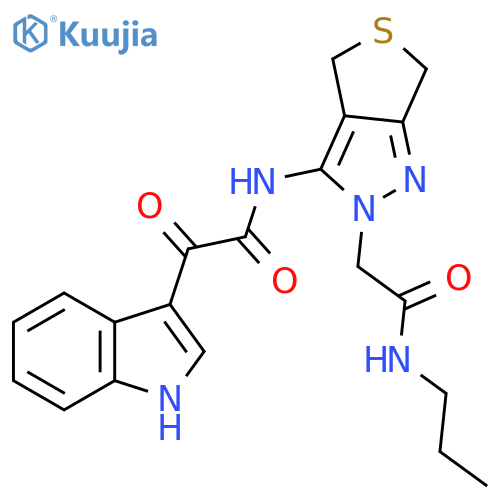 2-(1H-indol-3-yl)-2-oxo-N-{2-[(propylcarbamoyl)methyl]-2H,4H,6H-thieno[3,4-c]pyrazol-3-yl}acetamide structure