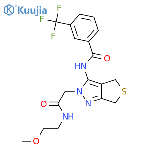N-(2-{(2-methoxyethyl)carbamoylmethyl}-2H,4H,6H-thieno3,4-cpyrazol-3-yl)-3-(trifluoromethyl)benzamide structure