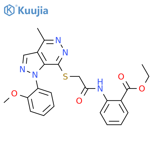 ethyl 2-(2-{1-(2-methoxyphenyl)-4-methyl-1H-pyrazolo3,4-dpyridazin-7-ylsulfanyl}acetamido)benzoate structure