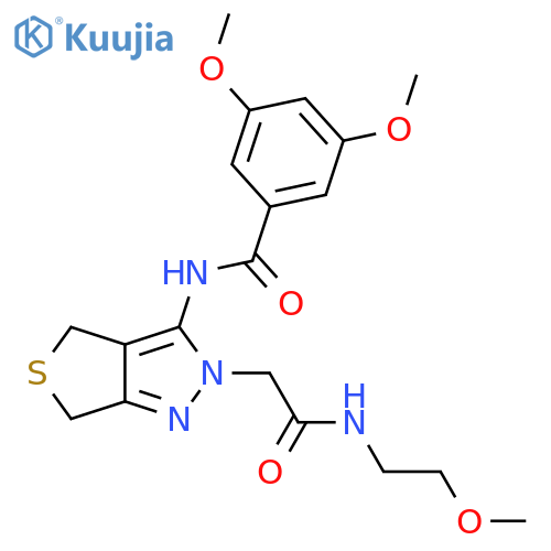 3,5-dimethoxy-N-(2-{[(2-methoxyethyl)carbamoyl]methyl}-2H,4H,6H-thieno[3,4-c]pyrazol-3-yl)benzamide structure