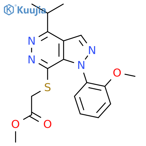 methyl 2-{[1-(2-methoxyphenyl)-4-(propan-2-yl)-1H-pyrazolo[3,4-d]pyridazin-7-yl]sulfanyl}acetate structure