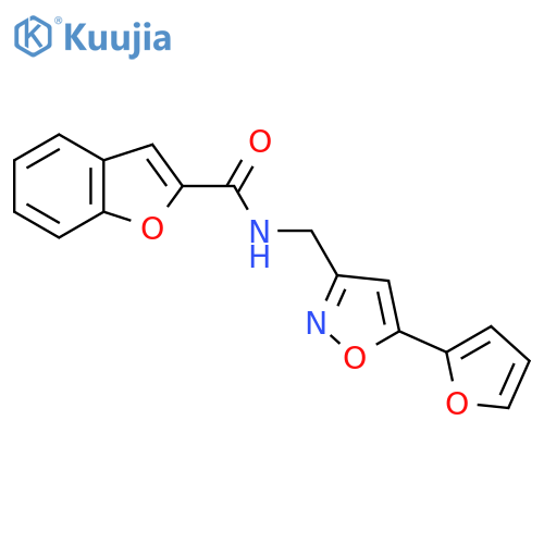 N-{5-(furan-2-yl)-1,2-oxazol-3-ylmethyl}-1-benzofuran-2-carboxamide structure