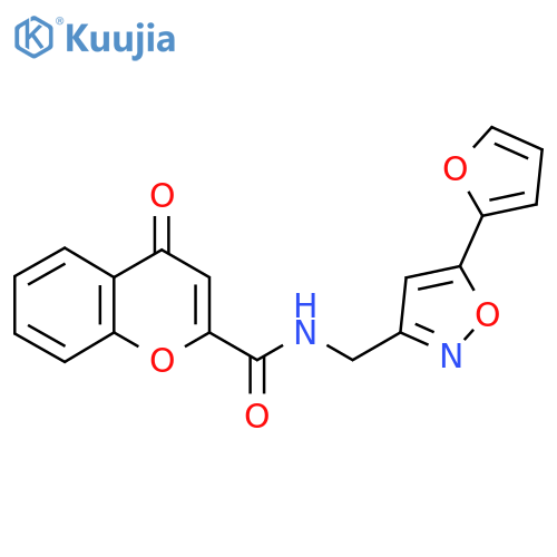 N-{5-(furan-2-yl)-1,2-oxazol-3-ylmethyl}-4-oxo-4H-chromene-2-carboxamide structure