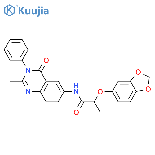 2-(2H-1,3-benzodioxol-5-yloxy)-N-(2-methyl-4-oxo-3-phenyl-3,4-dihydroquinazolin-6-yl)propanamide structure