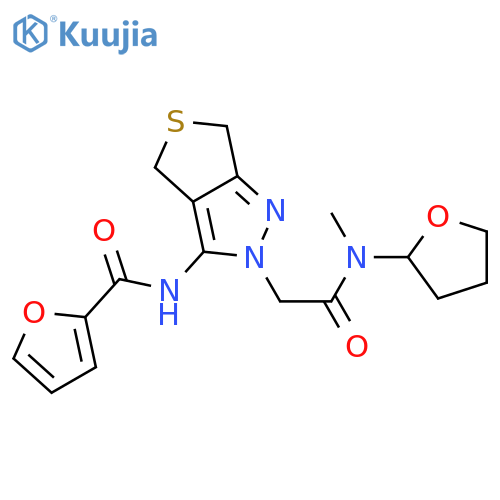 N-[2-({[(oxolan-2-yl)methyl]carbamoyl}methyl)-2H,4H,6H-thieno[3,4-c]pyrazol-3-yl]furan-2-carboxamide structure