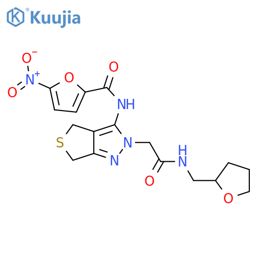 5-nitro-N-2-({(oxolan-2-yl)methylcarbamoyl}methyl)-2H,4H,6H-thieno3,4-cpyrazol-3-ylfuran-2-carboxamide structure