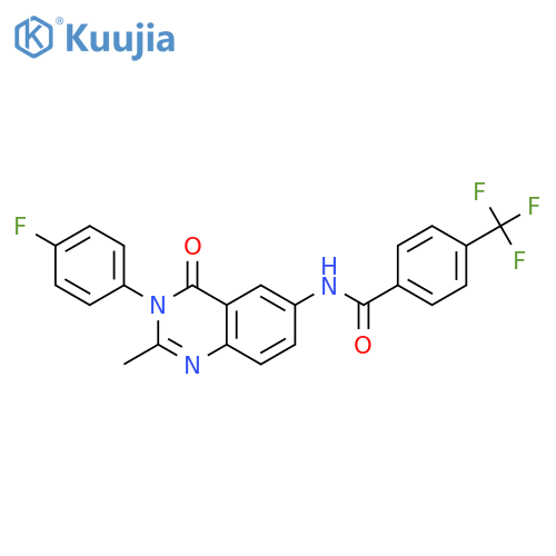 N-3-(4-fluorophenyl)-2-methyl-4-oxo-3,4-dihydroquinazolin-6-yl-4-(trifluoromethyl)benzamide structure