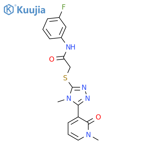 N-(3-fluorophenyl)-2-{[4-methyl-5-(1-methyl-2-oxo-1,2-dihydropyridin-3-yl)-4H-1,2,4-triazol-3-yl]sulfanyl}acetamide structure