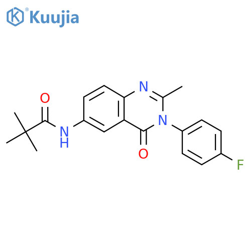 N-3-(4-fluorophenyl)-2-methyl-4-oxo-3,4-dihydroquinazolin-6-yl-2,2-dimethylpropanamide structure