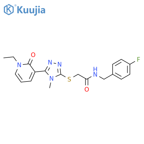 2-{5-(1-ethyl-2-oxo-1,2-dihydropyridin-3-yl)-4-methyl-4H-1,2,4-triazol-3-ylsulfanyl}-N-(4-fluorophenyl)methylacetamide structure