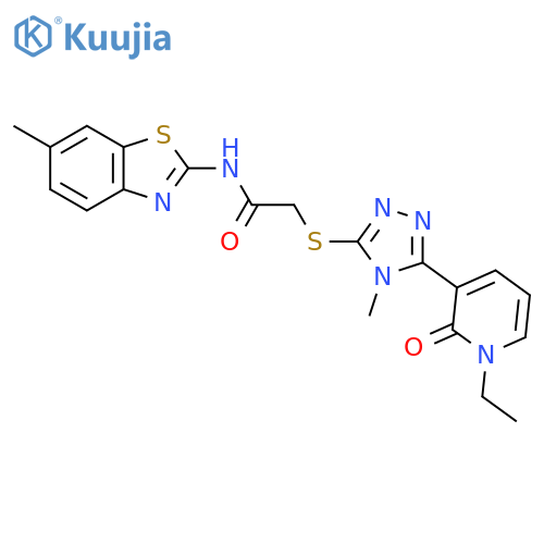 2-{5-(1-ethyl-2-oxo-1,2-dihydropyridin-3-yl)-4-methyl-4H-1,2,4-triazol-3-ylsulfanyl}-N-(6-methyl-1,3-benzothiazol-2-yl)acetamide structure