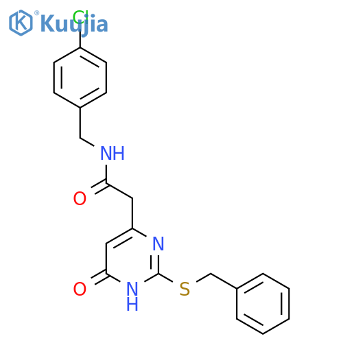 2-2-(benzylsulfanyl)-6-oxo-1,6-dihydropyrimidin-4-yl-N-(4-chlorophenyl)methylacetamide structure