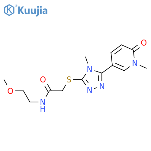 N-(2-methoxyethyl)-2-{4-methyl-5-(1-methyl-6-oxo-1,6-dihydropyridin-3-yl)-4H-1,2,4-triazol-3-ylsulfanyl}acetamide structure