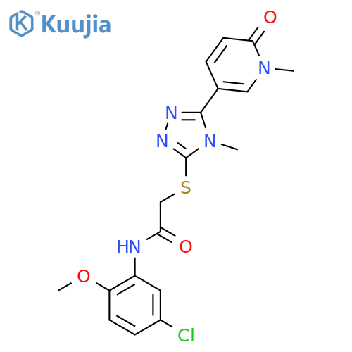 N-(5-chloro-2-methoxyphenyl)-2-{4-methyl-5-(1-methyl-6-oxo-1,6-dihydropyridin-3-yl)-4H-1,2,4-triazol-3-ylsulfanyl}acetamide structure