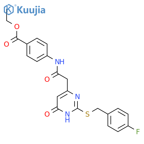 ethyl 4-2-(2-{(4-fluorophenyl)methylsulfanyl}-6-oxo-1,6-dihydropyrimidin-4-yl)acetamidobenzoate structure