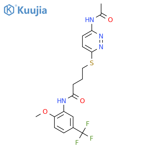 4-[(6-acetamidopyridazin-3-yl)sulfanyl]-N-[2-methoxy-5-(trifluoromethyl)phenyl]butanamide structure
