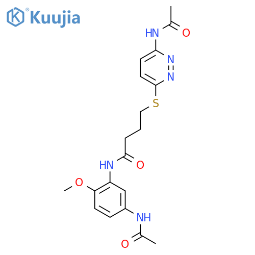 N-(5-acetamido-2-methoxyphenyl)-4-(6-acetamidopyridazin-3-yl)sulfanylbutanamide structure