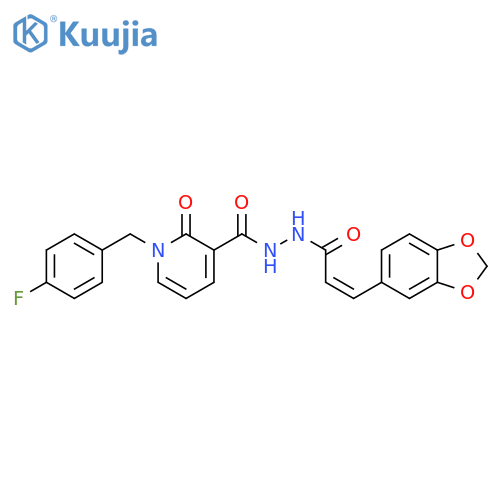 N'-[(2Z)-3-(2H-1,3-benzodioxol-5-yl)prop-2-enoyl]-1-[(4-fluorophenyl)methyl]-2-oxo-1,2-dihydropyridine-3-carbohydrazide structure