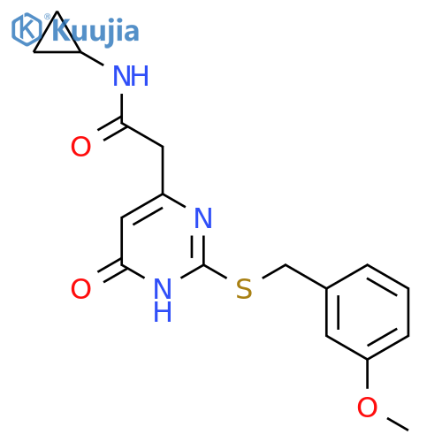 N-cyclopropyl-2-(2-{(3-methoxyphenyl)methylsulfanyl}-6-oxo-1,6-dihydropyrimidin-4-yl)acetamide structure