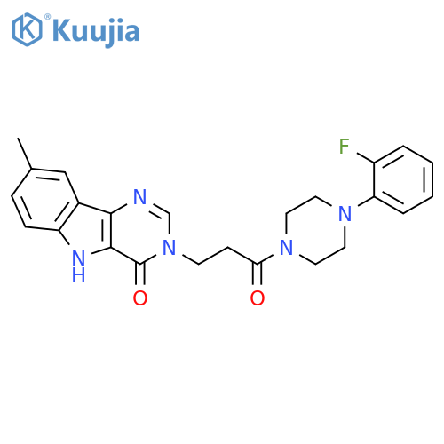 3-{3-[4-(2-fluorophenyl)piperazin-1-yl]-3-oxopropyl}-8-methyl-3H,4H,5H-pyrimido[5,4-b]indol-4-one structure