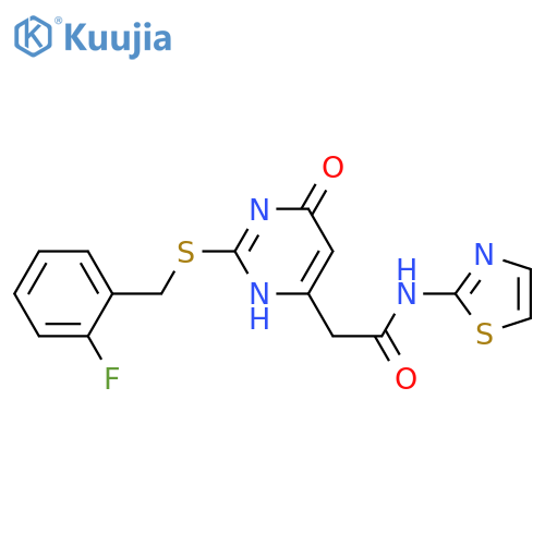 2-(2-{(2-fluorophenyl)methylsulfanyl}-6-oxo-1,6-dihydropyrimidin-4-yl)-N-(1,3-thiazol-2-yl)acetamide structure