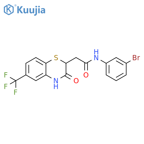 N-(3-bromophenyl)-2-[3-oxo-6-(trifluoromethyl)-3,4-dihydro-2H-1,4-benzothiazin-2-yl]acetamide structure