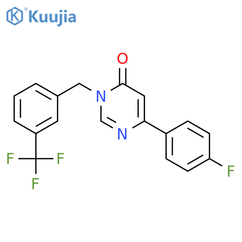 6-(4-fluorophenyl)-3-{3-(trifluoromethyl)phenylmethyl}-3,4-dihydropyrimidin-4-one structure
