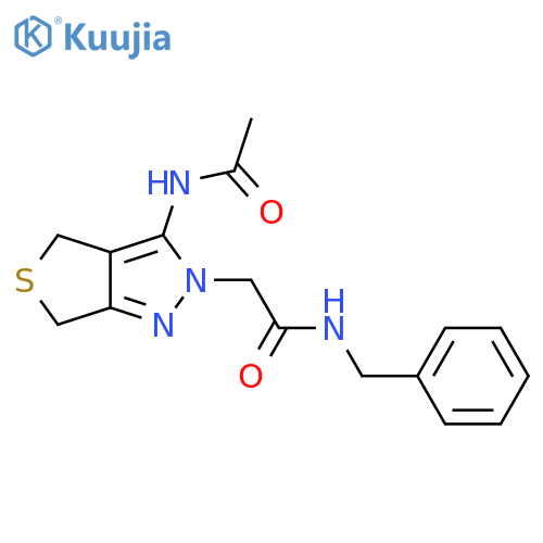 N-benzyl-2-{3-acetamido-2H,4H,6H-thieno3,4-cpyrazol-2-yl}acetamide structure