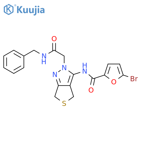 N-{2-[(benzylcarbamoyl)methyl]-2H,4H,6H-thieno[3,4-c]pyrazol-3-yl}-5-bromofuran-2-carboxamide structure