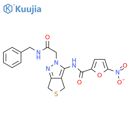 N-{2-[(benzylcarbamoyl)methyl]-2H,4H,6H-thieno[3,4-c]pyrazol-3-yl}-5-nitrofuran-2-carboxamide structure