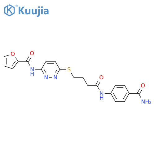 N-6-({3-(4-carbamoylphenyl)carbamoylpropyl}sulfanyl)pyridazin-3-ylfuran-2-carboxamide structure