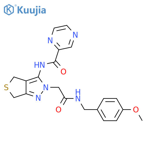 N-2-({(4-methoxyphenyl)methylcarbamoyl}methyl)-2H,4H,6H-thieno3,4-cpyrazol-3-ylpyrazine-2-carboxamide structure