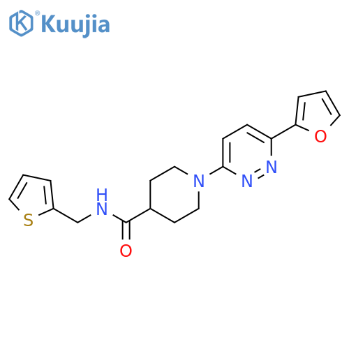 1-6-(furan-2-yl)pyridazin-3-yl-N-(thiophen-2-yl)methylpiperidine-4-carboxamide structure