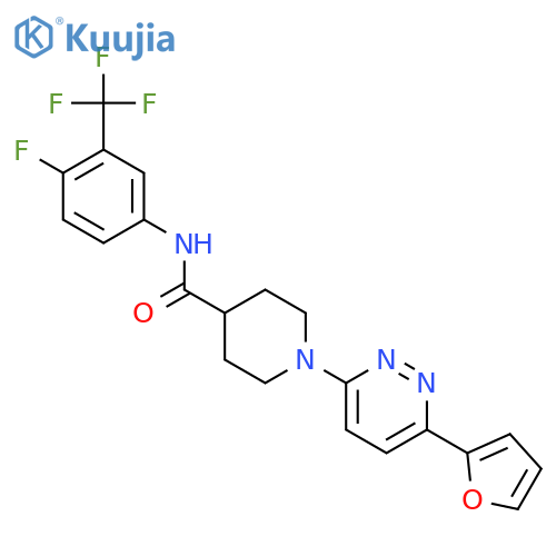 N-[4-fluoro-3-(trifluoromethyl)phenyl]-1-[6-(furan-2-yl)pyridazin-3-yl]piperidine-4-carboxamide structure