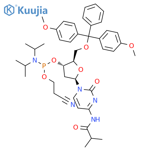 N-[1-[(2S,4R,5S)-5-[[Bis(4-methoxyphenyl)-phenylmethoxy]methyl]-4-[2-cyanoethoxy-[di(propan-2-yl)amino]phosphanyl]oxyoxolan-2-yl]-2-oxopyrimidin-4-yl]-2-methylpropanamide structure
