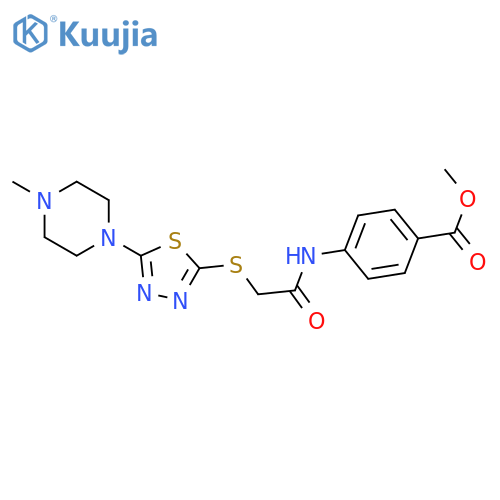 methyl 4-(2-{5-(4-methylpiperazin-1-yl)-1,3,4-thiadiazol-2-ylsulfanyl}acetamido)benzoate structure
