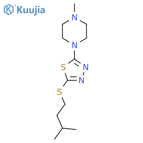 1-methyl-4-{5-(3-methylbutyl)sulfanyl-1,3,4-thiadiazol-2-yl}piperazine structure