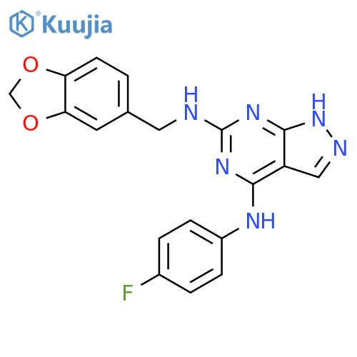 N6-(2H-1,3-benzodioxol-5-yl)methyl-N4-(4-fluorophenyl)-1H-pyrazolo3,4-dpyrimidine-4,6-diamine structure