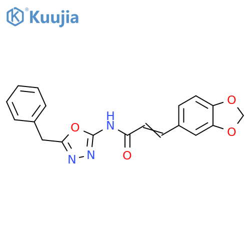 (2E)-3-(2H-1,3-benzodioxol-5-yl)-N-(5-benzyl-1,3,4-oxadiazol-2-yl)prop-2-enamide structure