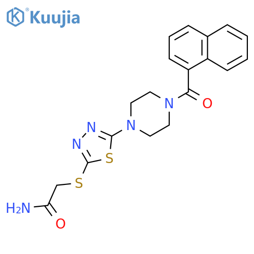 2-({5-4-(naphthalene-1-carbonyl)piperazin-1-yl-1,3,4-thiadiazol-2-yl}sulfanyl)acetamide structure