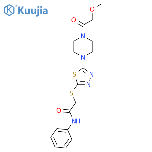 2-({5-4-(2-methoxyacetyl)piperazin-1-yl-1,3,4-thiadiazol-2-yl}sulfanyl)-N-phenylacetamide structure