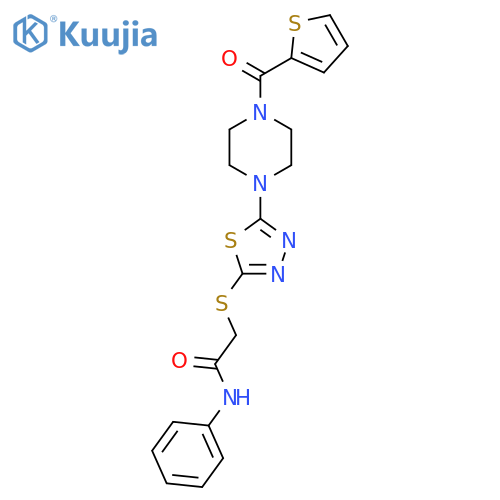 N-phenyl-2-({5-[4-(thiophene-2-carbonyl)piperazin-1-yl]-1,3,4-thiadiazol-2-yl}sulfanyl)acetamide structure