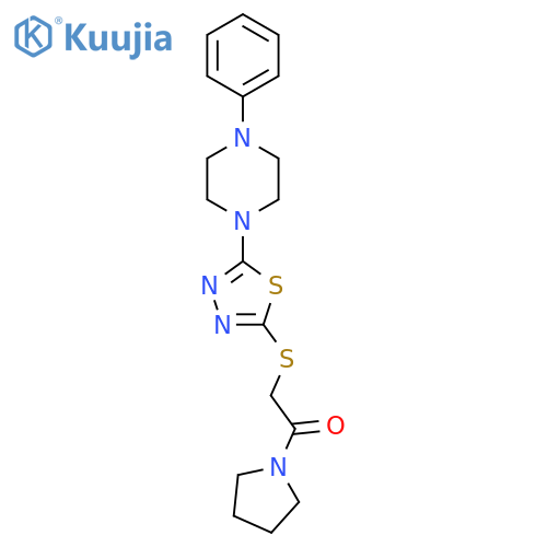 2-{5-(4-phenylpiperazin-1-yl)-1,3,4-thiadiazol-2-ylsulfanyl}-1-(pyrrolidin-1-yl)ethan-1-one structure