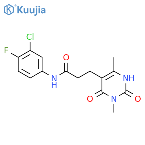 N-(3-chloro-4-fluorophenyl)-3-(3,6-dimethyl-2,4-dioxo-1,2,3,4-tetrahydropyrimidin-5-yl)propanamide structure