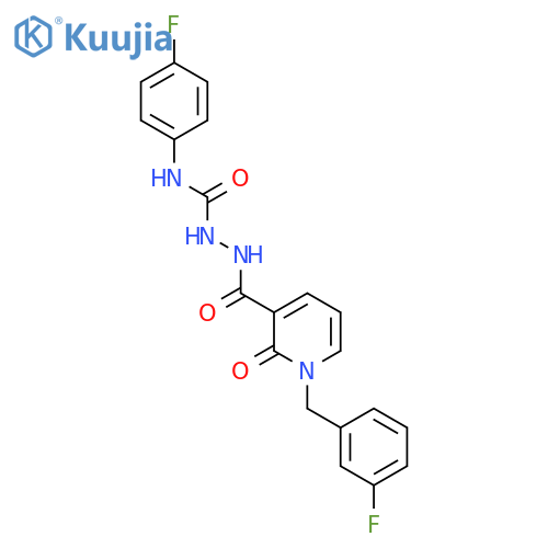 N-{(4-fluorophenyl)carbamoylamino}-1-(3-fluorophenyl)methyl-2-oxo-1,2-dihydropyridine-3-carboxamide structure